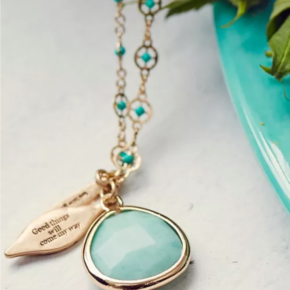 Lonna & Lilly necklace blue green gold tone with evil eye charm.